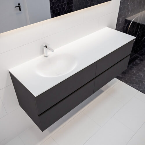 MONDIAZ VICA 150cm mueble de baño Dark Grey 4 cajones lavabo MOON Izquierda 1 orificio.