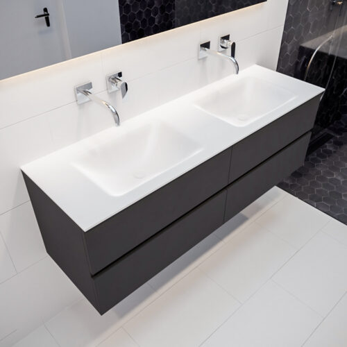 MONDIAZ VICA 150cm mueble de baño Dark Grey 4 cajones lavabo CLOUD Doble sin orificio.