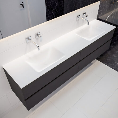 MONDIAZ VICA 200cm mueble de baño Dark Grey 4 cajones lavabo CLOUD Doble sin orificio.