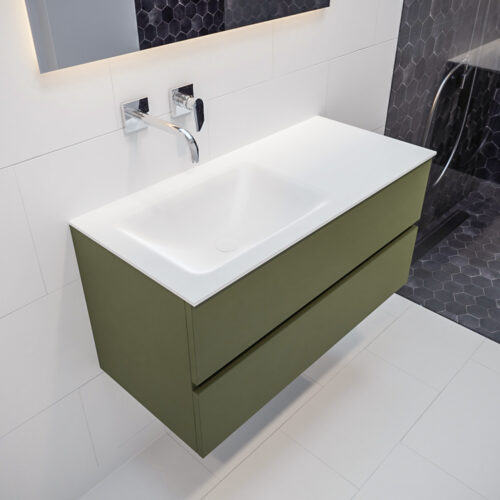 MONDIAZ VICA 100cm mueble de baño Army 2 cajones lavabo CLOUD Izquierda sin orificio.