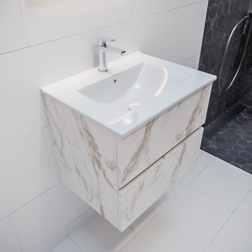 MONDIAZ VICA 60cm mueble de baño Carrara 2 cajones lavabo DENIA Centro 1 orificio.