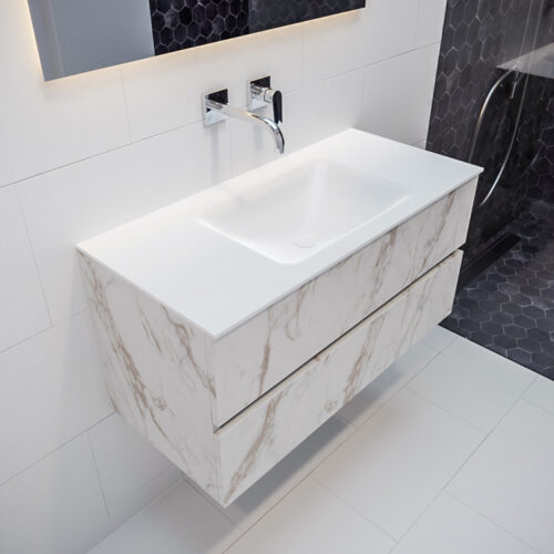 MONDIAZ VICA 100cm mueble de baño Carrara 2 cajones lavabo CLOUD Centro sin orificio.