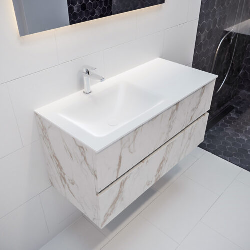 MONDIAZ VICA 100cm mueble de baño Carrara 2 cajones lavabo CLOUD Izquierda 1 orificio.