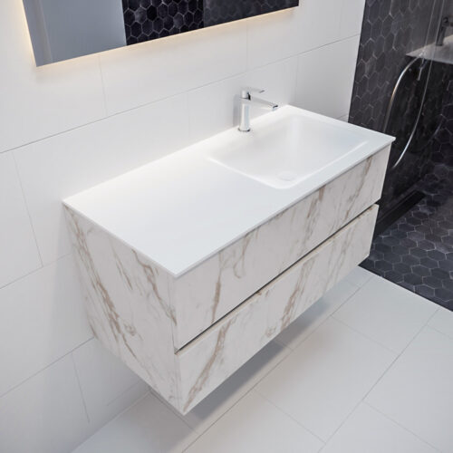 MONDIAZ VICA 100cm mueble de baño Carrara 2 cajones lavabo CLOUD Derecho 1 orificio.