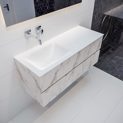 MONDIAZ VICA 120cm mueble de baño Carrara 2 cajones lavabo CLOUD Izquierda sin orificio.