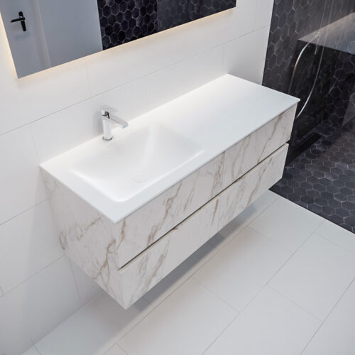 MONDIAZ VICA 120cm mueble de baño Carrara 4 cajones lavabo CLOUD Izquierda 1 orificio.