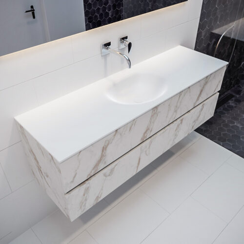 MONDIAZ VICA 150cm mueble de baño Carrara 2 cajones lavabo MOON Centro sin orificio.