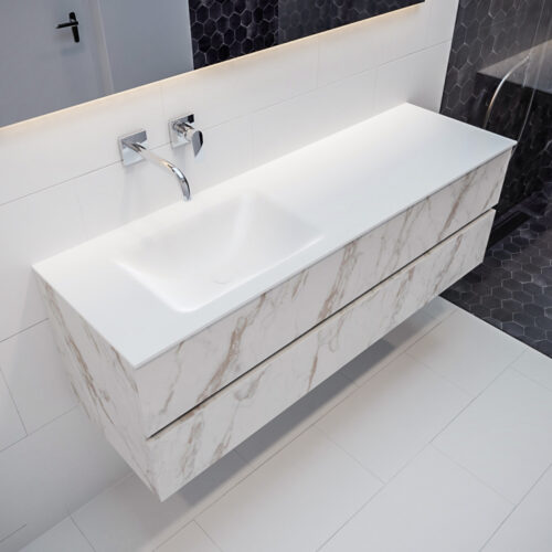 MONDIAZ VICA 150cm mueble de baño Carrara 2 cajones lavabo CLOUD Izquierda sin orificio.