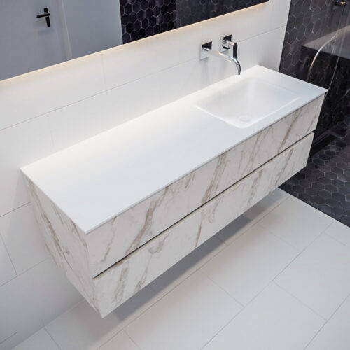 MONDIAZ VICA 150cm mueble de baño Carrara 2 cajones lavabo CLOUD Derecho sin orificio.