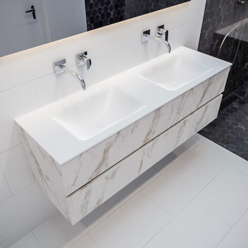 MONDIAZ VICA 150cm mueble de baño Carrara 2 cajones lavabo CLOUD Doble sin orificio.