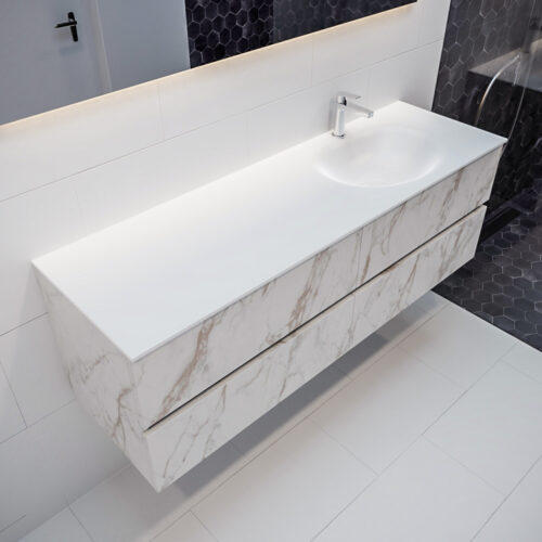 MONDIAZ VICA 150cm mueble de baño Carrara 4 cajones lavabo MOON Derecho 1 orificio.