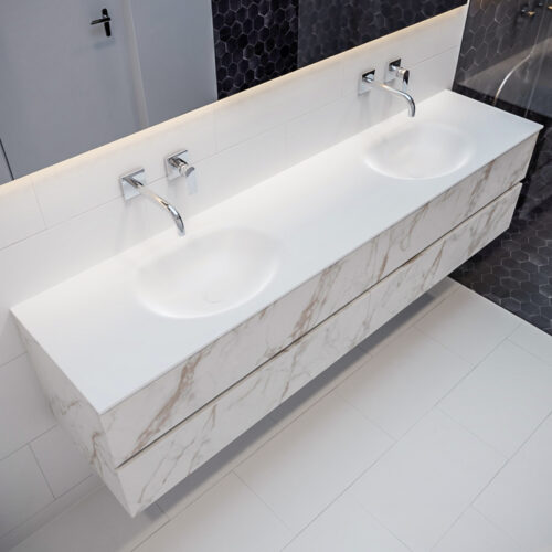 MONDIAZ VICA 200cm mueble de baño Carrara 4 cajones lavabo MOON Doble sin orificio.