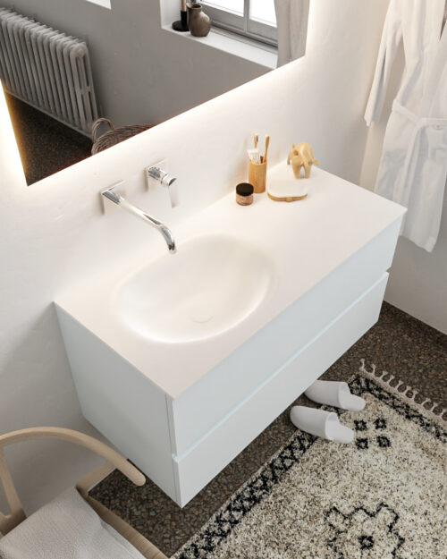 MONDIAZ VICA 100cm mueble de baño Clay 2 cajones lavabo MOON Izquierda sin orificio.