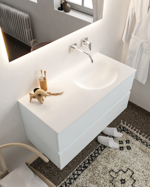 MONDIAZ VICA 100cm mueble de baño Clay 2 cajones lavabo MOON Derecho sin orificio.