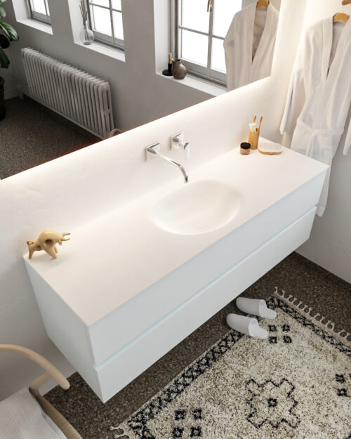 MONDIAZ VICA 150cm mueble de baño Clay 2 cajones lavabo MOON Centro sin orificio.