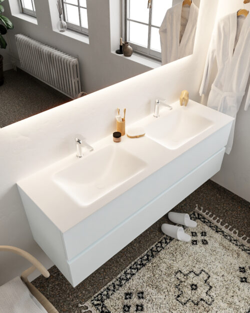 MONDIAZ VICA 150cm mueble de baño Clay 2 cajones lavabo CLOUD Doble 2 orificios.