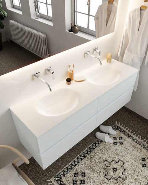 MONDIAZ VICA 150cm mueble de baño Clay 4 cajones lavabo MOON Doble sin orificio.