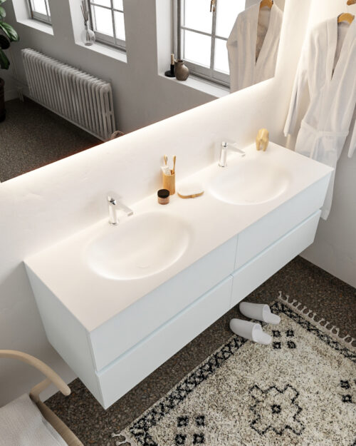 MONDIAZ VICA 150cm mueble de baño Clay 4 cajones lavabo MOON Doble 2 orificios.