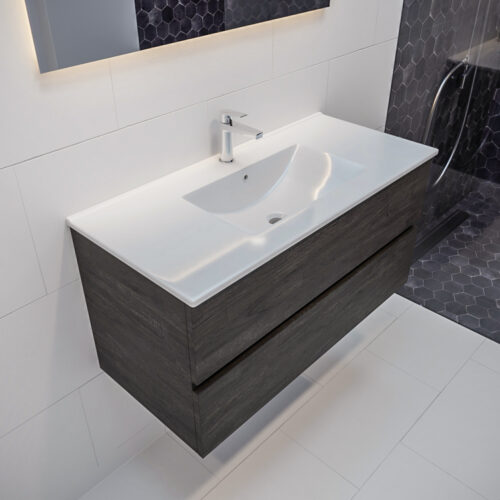 MONDIAZ VICA 100cm mueble de baño Dark Brown 2 cajones lavabo DENIA Centro 1 orificio.