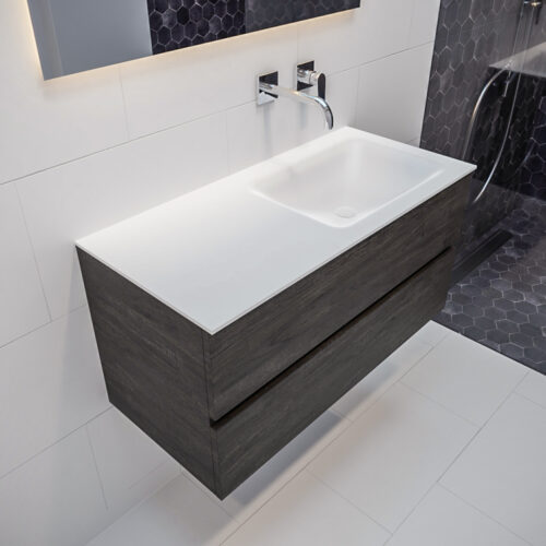 MONDIAZ VICA 100cm mueble de baño Dark Brown 2 cajones lavabo CLOUD Derecho sin orificio.