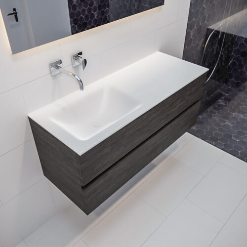 MONDIAZ VICA 120cm mueble de baño Dark Brown 2 cajones lavabo CLOUD Izquierda sin orificio.