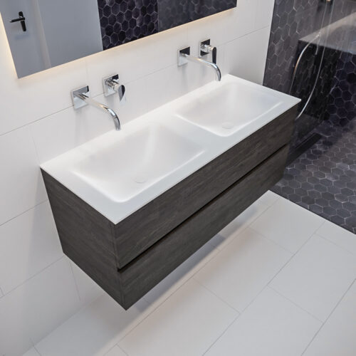 MONDIAZ VICA 120cm mueble de baño Dark Brown 2 cajones lavabo CLOUD Doble sin orificio.