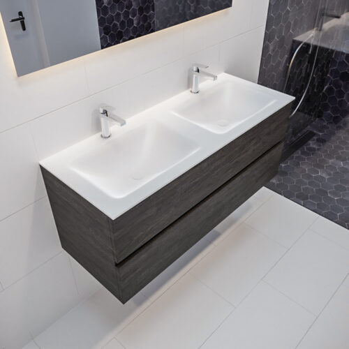 MONDIAZ VICA 120cm mueble de baño Dark Brown 2 cajones lavabo CLOUD Doble 2 orificios.