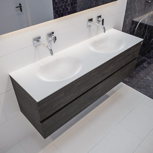 MONDIAZ VICA 150cm mueble de baño Dark Brown 2 cajones lavabo MOON Doble sin orificio.