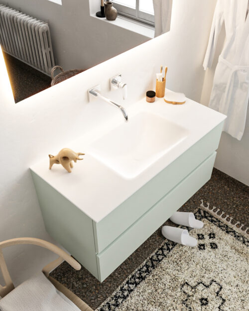 MONDIAZ VICA 100cm mueble de baño Greey 2 cajones lavabo CLOUD Centro sin orificio.