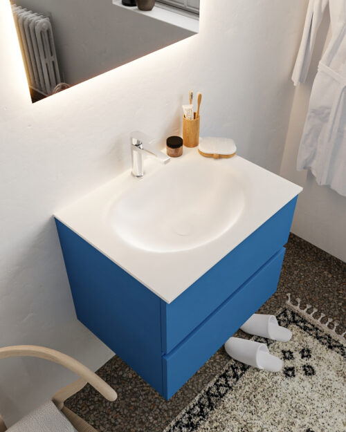 MONDIAZ VICA 60cm mueble de baño Jeans 2 cajones lavabo MOON Centro 1 orificio.