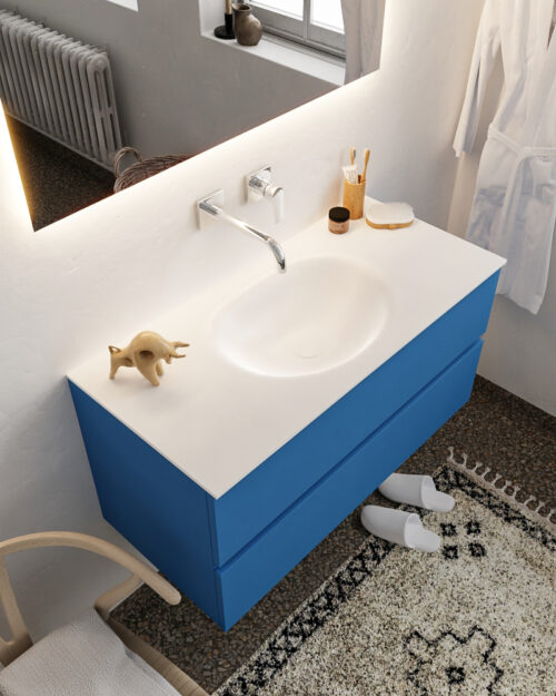 MONDIAZ VICA 100cm mueble de baño Jeans 2 cajones lavabo MOON Centro sin orificio.