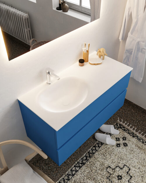 MONDIAZ VICA 100cm mueble de baño Jeans 2 cajones lavabo MOON Izquierda 1 orificio.