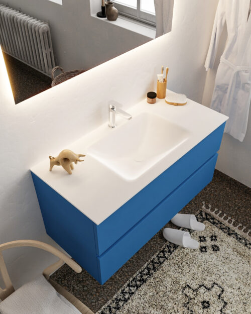 MONDIAZ VICA 100cm mueble de baño Jeans 2 cajones lavabo CLOUD Centro 1 orificio.