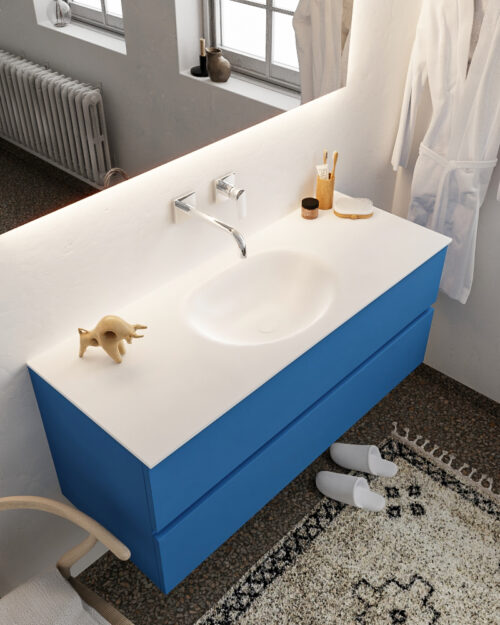 MONDIAZ VICA 120cm mueble de baño Jeans 2 cajones lavabo MOON Centro sin orificio.