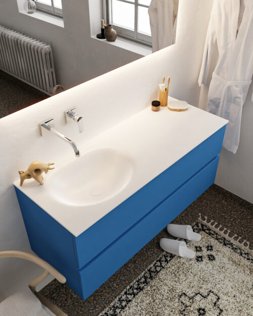 MONDIAZ VICA 120cm mueble de baño Jeans 2 cajones lavabo MOON Izquierda sin orificio.