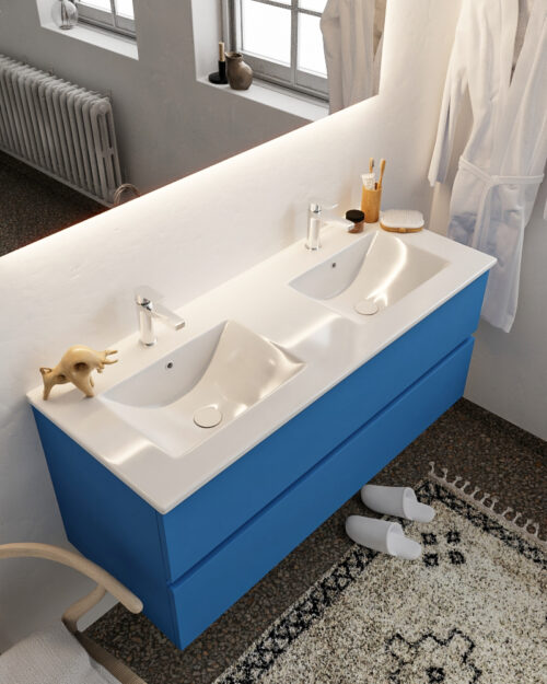 MONDIAZ VICA 120cm mueble de baño Jeans 2 cajones lavabo DENIA Doble 2 orificios.