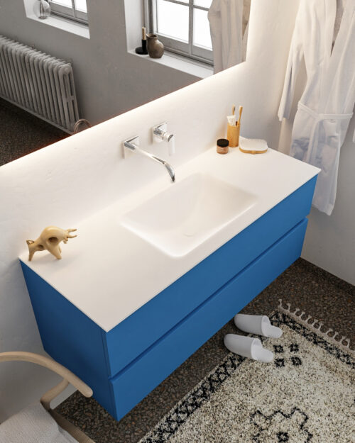 MONDIAZ VICA 120cm mueble de baño Jeans 2 cajones lavabo CLOUD Centro sin orificio.