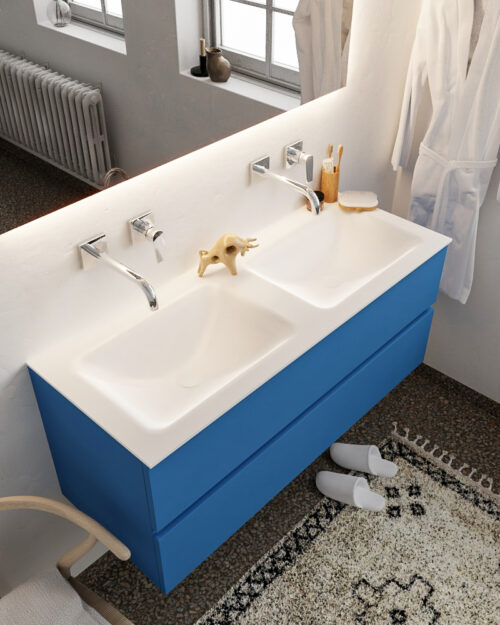 MONDIAZ VICA 120cm mueble de baño Jeans 2 cajones lavabo CLOUD Doble sin orificio.