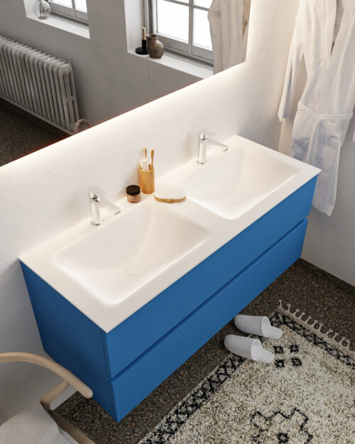 MONDIAZ VICA 120cm mueble de baño Jeans 2 cajones lavabo CLOUD Doble 2 orificios.