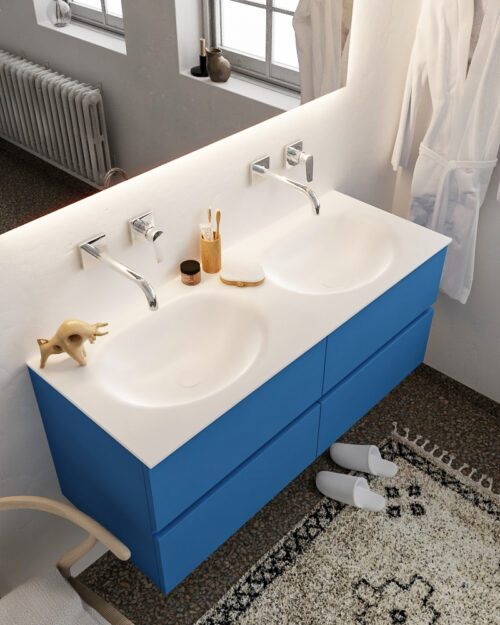 MONDIAZ VICA 120cm mueble de baño Jeans 4 cajones lavabo MOON Doble sin orificio.