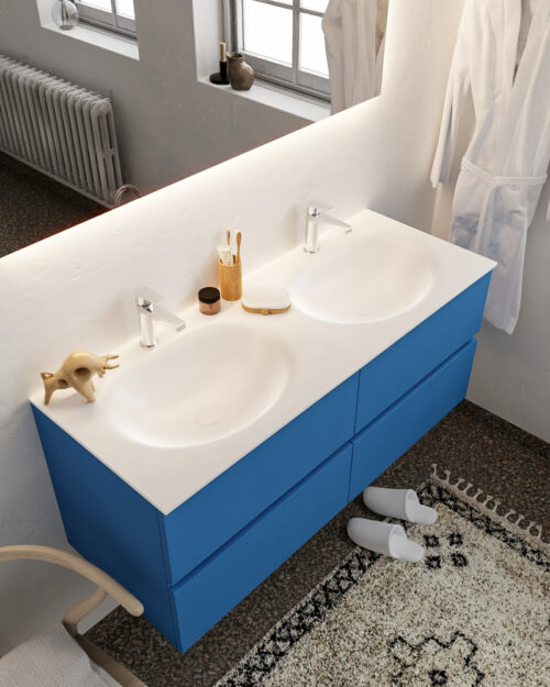 MONDIAZ VICA 120cm mueble de baño Jeans 4 cajones lavabo MOON Doble 2 orificios.