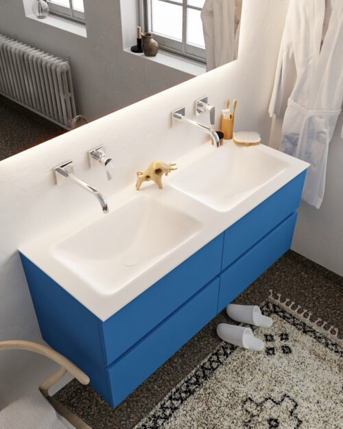 MONDIAZ VICA 120cm mueble de baño Jeans 4 cajones lavabo CLOUD Doble sin orificio.