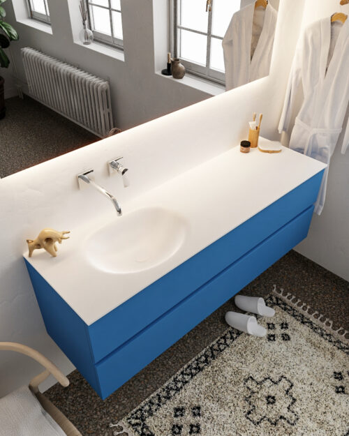 MONDIAZ VICA 150cm mueble de baño Jeans 2 cajones lavabo MOON Izquierda sin orificio.