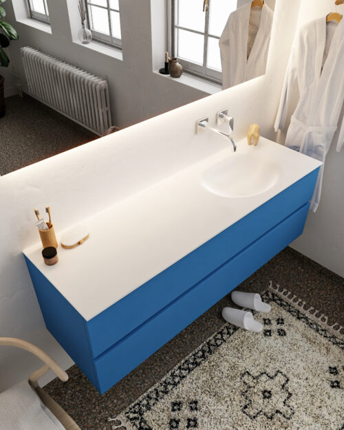 MONDIAZ VICA 150cm mueble de baño Jeans 2 cajones lavabo MOON Derecho sin orificio.