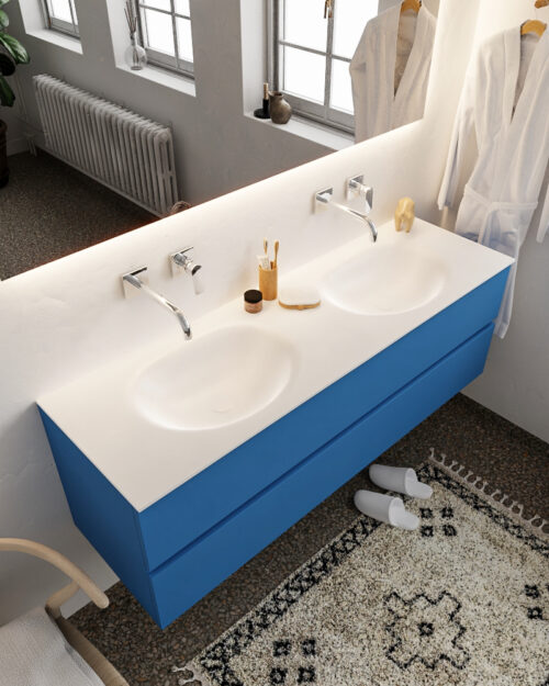 MONDIAZ VICA 150cm mueble de baño Jeans 2 cajones lavabo MOON Doble sin orificio.