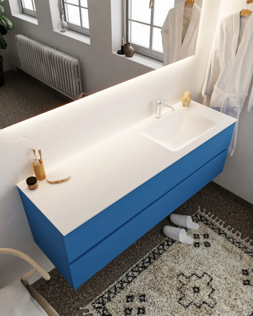 MONDIAZ VICA 150cm mueble de baño Jeans 2 cajones lavabo CLOUD Derecho 1 orificio.