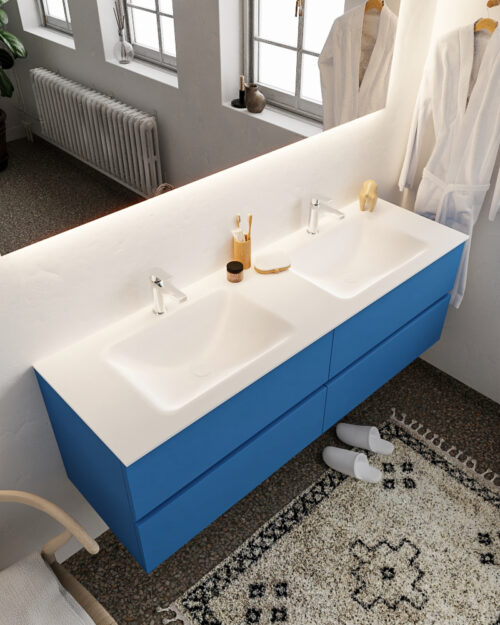 MONDIAZ VICA 150cm mueble de baño Jeans 4 cajones lavabo CLOUD Doble 2 orificios.