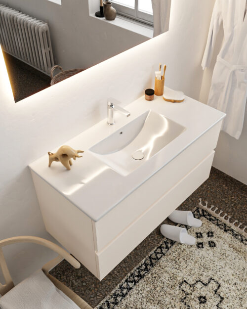 MONDIAZ VICA 100cm mueble de baño Linen 2 cajones lavabo DENIA Centro 1 orificio.