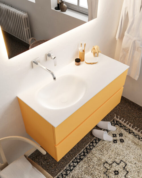 MONDIAZ VICA 100cm mueble de baño Ocher 2 cajones lavabo MOON Izquierda sin orificio.