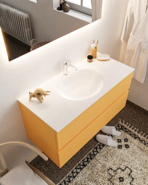 MONDIAZ VICA 100cm mueble de baño Ocher 2 cajones lavabo MOON Centro 1 orificio.